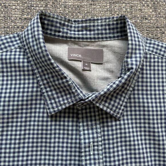 Vince Men’s Cotton SS Button-Up Teal/Navy Checked Shirt Size XL - Picture 2 of 4
